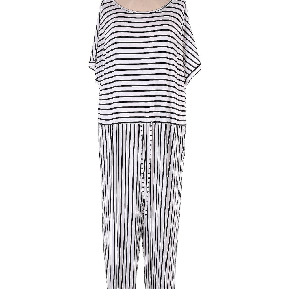 Black and White Pinstripe Jumpsuit, Plus Size 4X